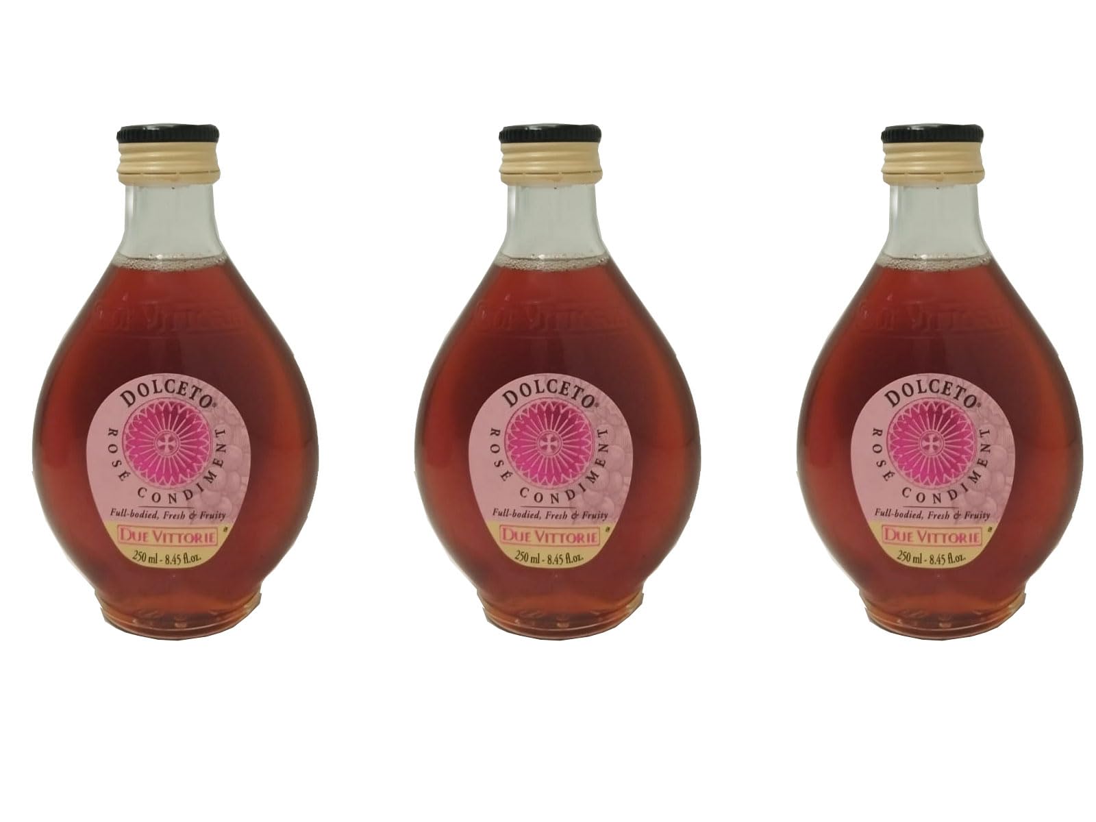 Due Vittorie Dolceto Condimento Rosè, Corposo Fresco e Fruttato, Aceto di Vino e Mosto d'Uva Concentrato, 3 Bottiglie da 250 ml, Senza Glutine