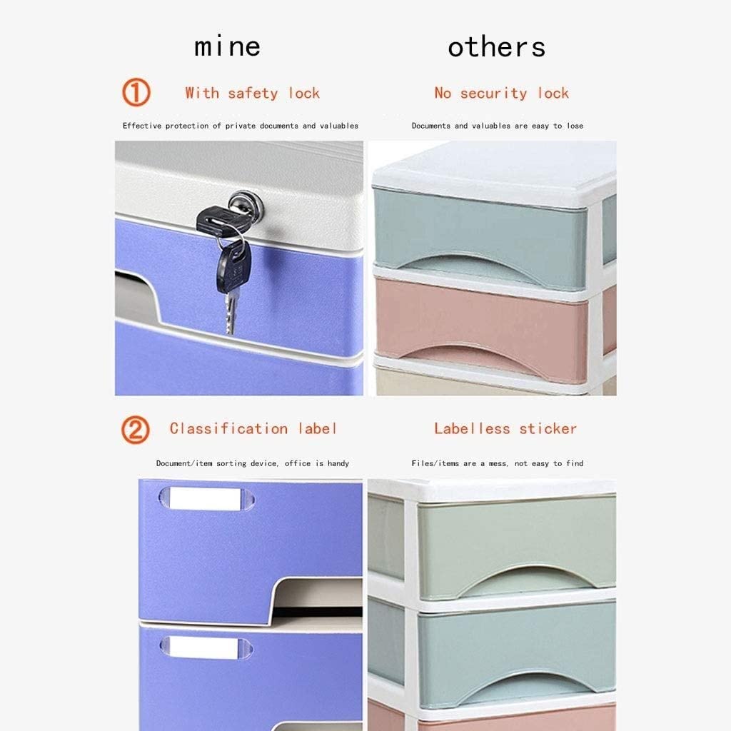 Armadietto con 4 cassetti blu con serratura per scrivania, ufficio, schedario, divisori, sicuro e elegante, per casa e ufficio