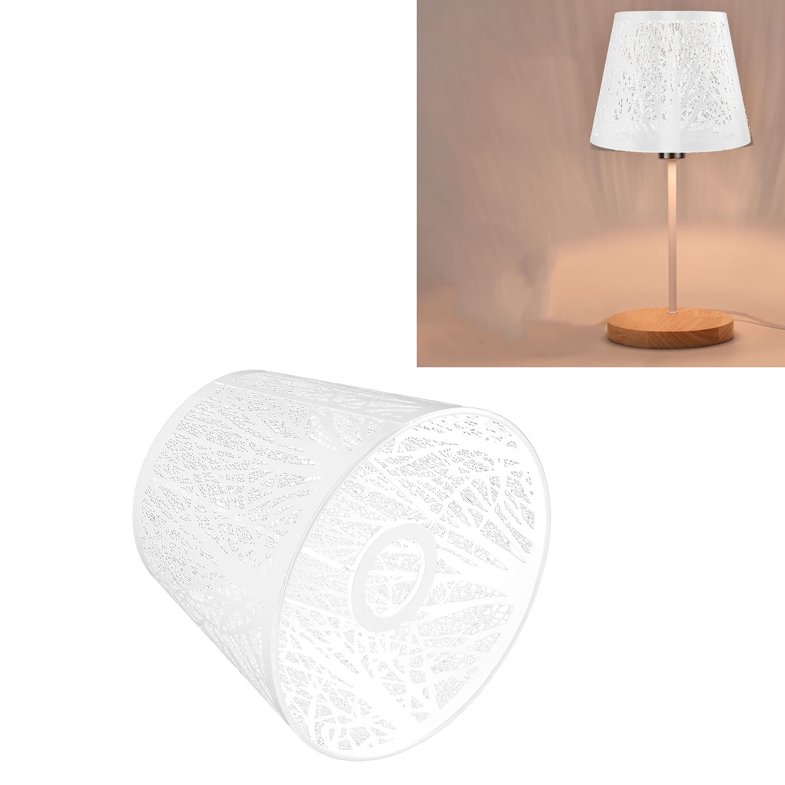 Metal Lampshade Table Lamp Cover Carved Forest Tree Shaped Light Shade E27 Mini Lamp Shades Decoration for Living Room Bedroom Decoration(White) - Image 3
