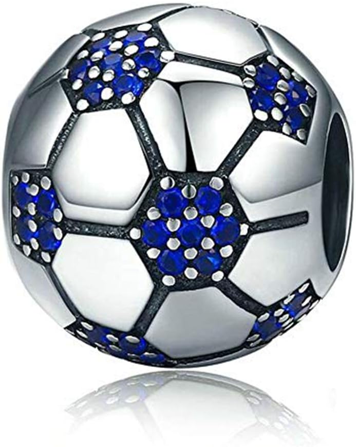 Fans of Volleyball Bead Charm 925 Sterling Silver Sport Bead Fit Original Bracelet (Blue Football Charm)