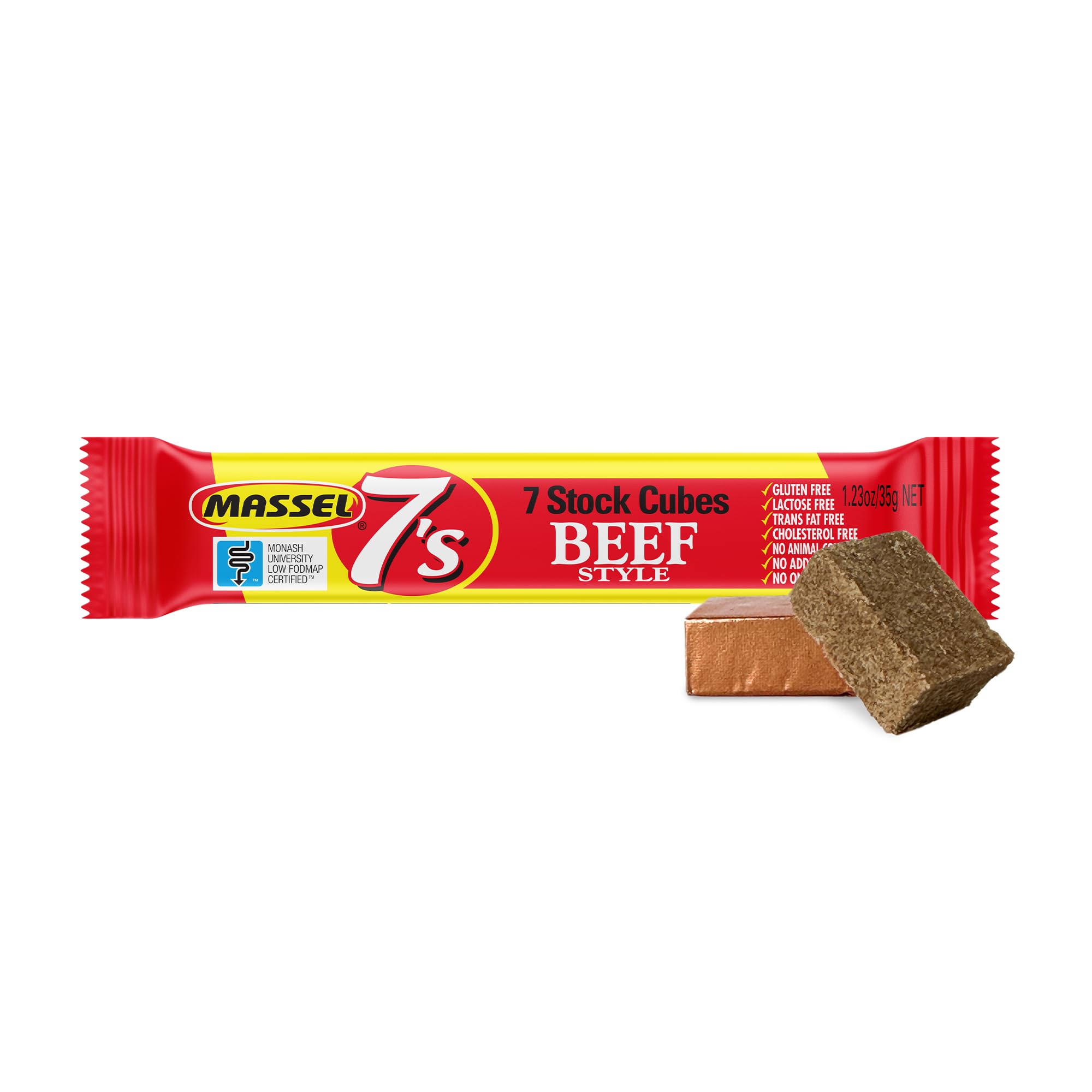 Massel Beef Style Broth Boullion Cubes, Gluten Free, Low Fodmap Stock, MSG & Dairy Free, Non GMO, 0g Trans Fat Soup Base, Seasoning For Ramen, Soup, Stew, No Animal Content, 1 Pack, 7 Cubes