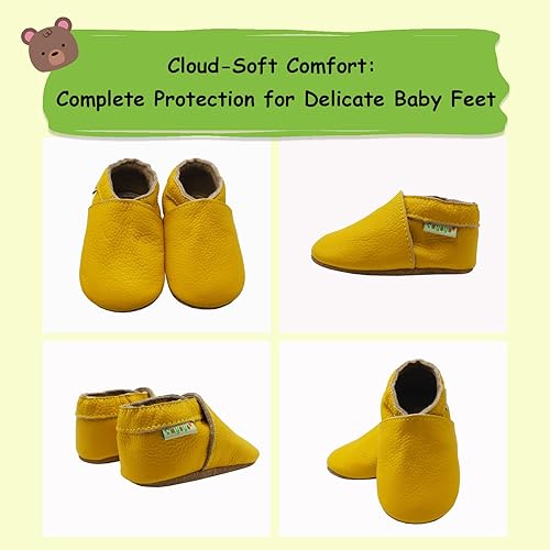 Miniatura 5 de SAYOYO Leather Infant Slippers Toddler Soft Sole Shoes First Walker Crib Shoes Baby Moccasins for Boys and Girls