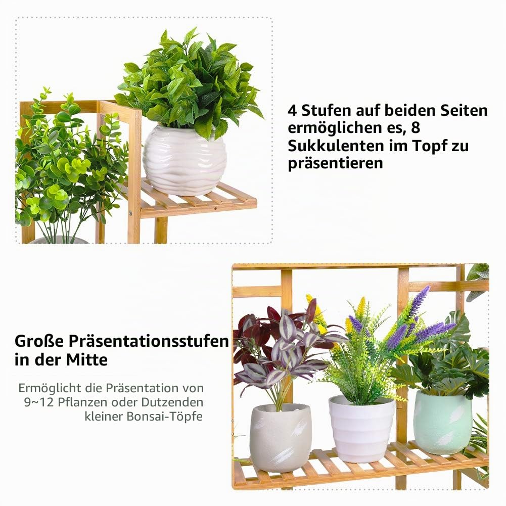 Medla Pflanzenregal Bambus, Blumenregal mit 9 Ablagen mehrstöckig, EXTRA GROß Blumenständer Blumentreppe für Wohnzimmer Balkon Garten Indoor Outdoor, 123x89x19.5cm