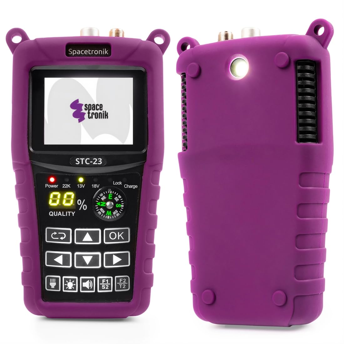 Spacetronik Combo Sat Finder Messgerät Digital für DVB-S/S2 DVB-T/T2 DVB-C | Satelliten Finder mit 2,4" TFT LCD Display, Compass, Spectrum Analyzer, DiSEqC Unicable