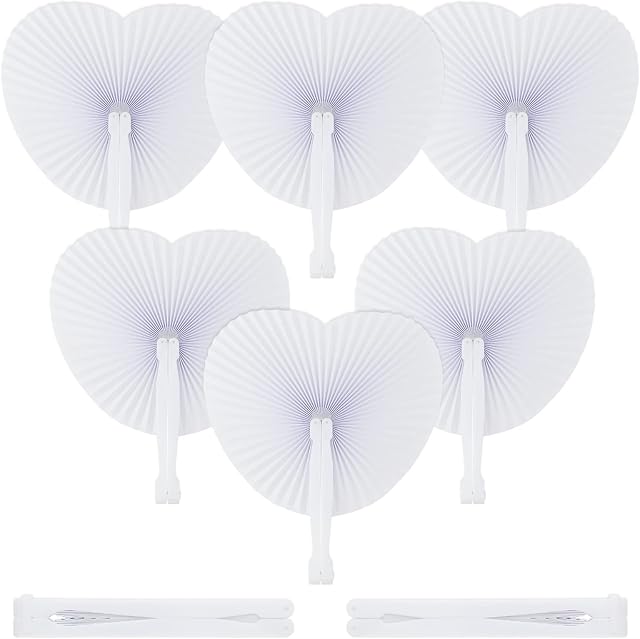 Heart Shaped Paper Fan - 24 Pack White Paper Fans Folding - Handheld Wedding Decorations Fans for Summer Wedding DIY Favours