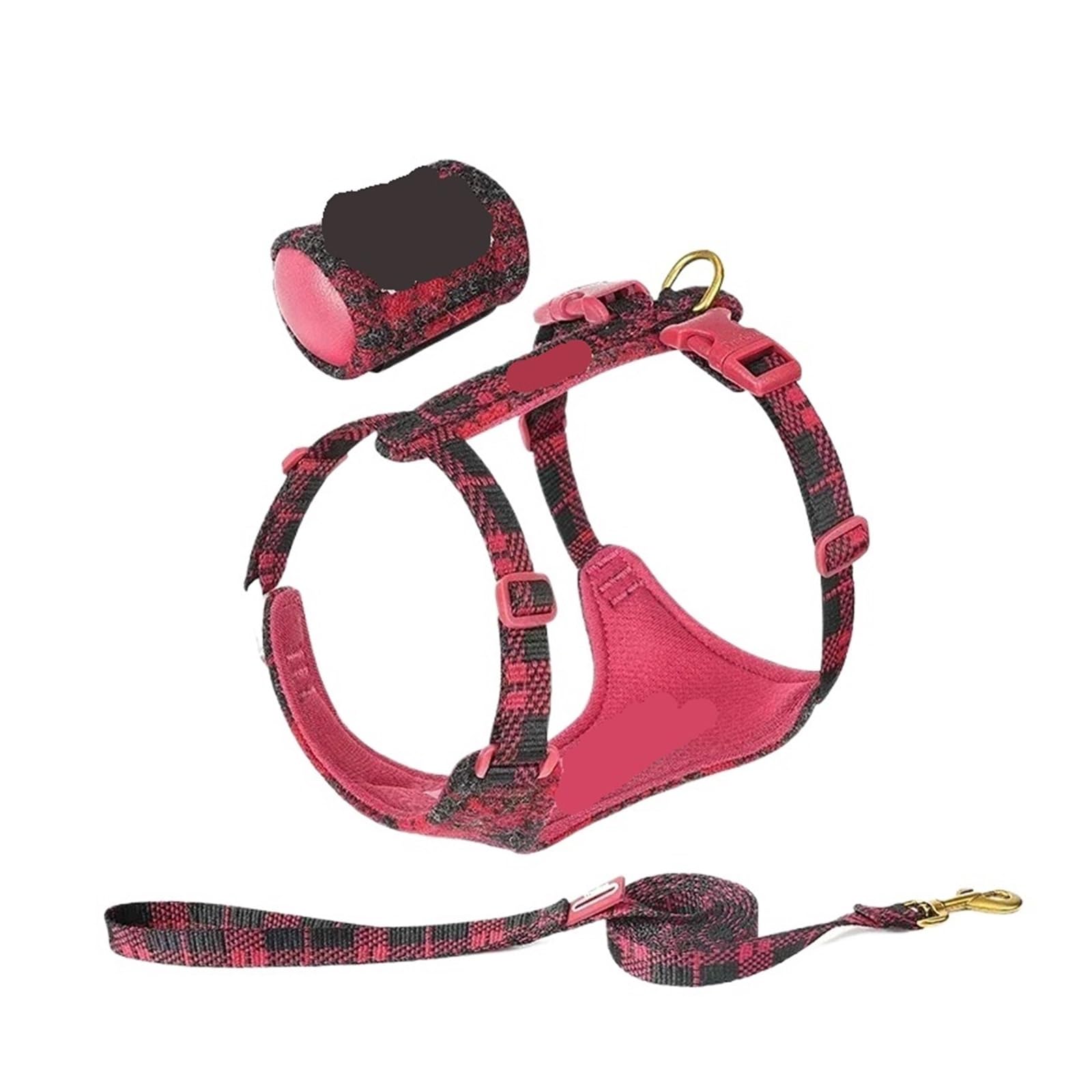 Harnais anti-traction rouge tartan taille S avec laisse assortie pour petit chien