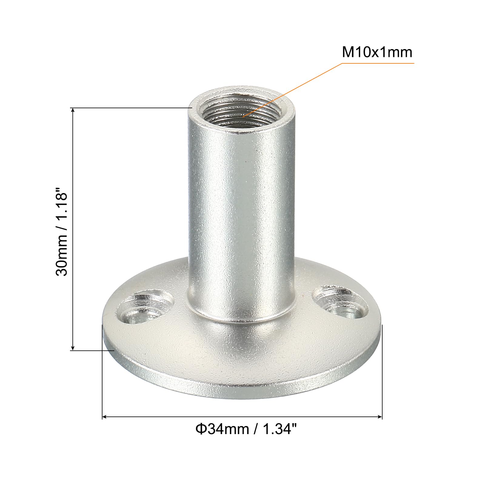 PATIKIL Microphone Flange Mount, 2 Pack M10 Fine Thread Female Thread Nut Screw Round Base for Microphone Gooseneck Hose Adapter, Silver Tone