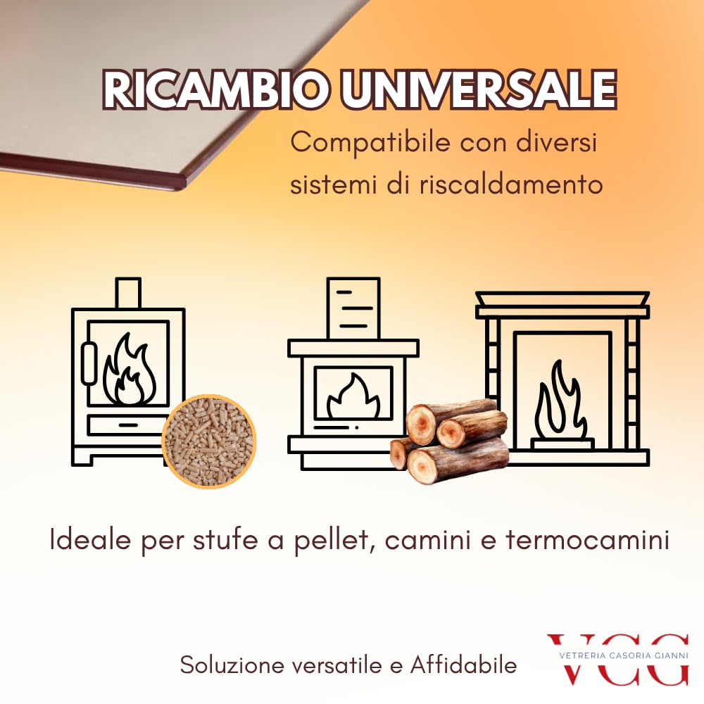 Vetro Ceramico Universale per Stufa a Legna Compatibile La Nordica Extraflame Rossella R1 Plus 31,4x34,8 cm 4mm | Ricambio Vetro Resistente 800° per Camino e Stufe a Pellet Certificato