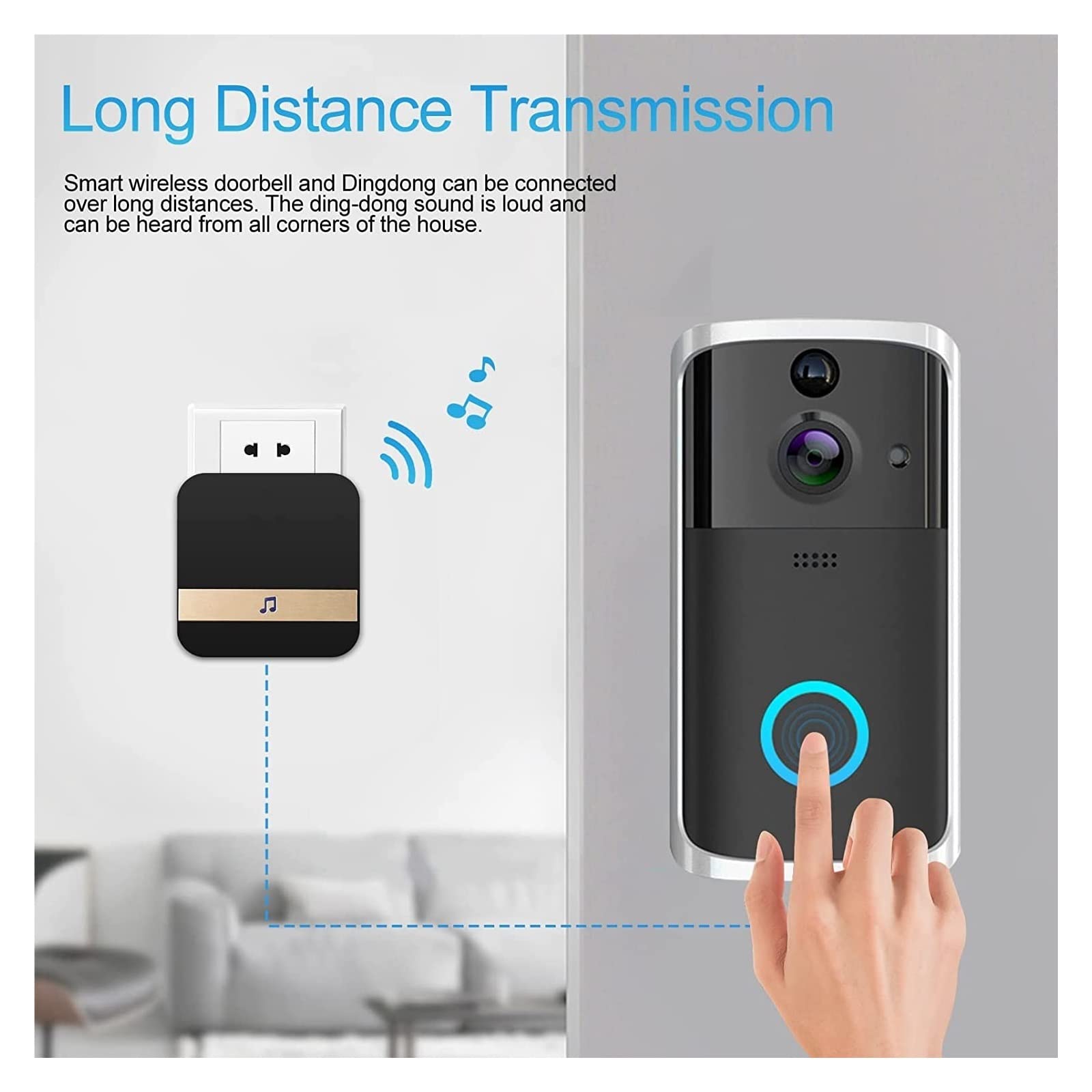 Videocitofono Wifi, Videocitofono Campanello senza fili Smart Videocamera Citofono citofono con rilevamento del movimento Impermeabile for la sicurezza domestica per la sicurezza domestica(Blue regula