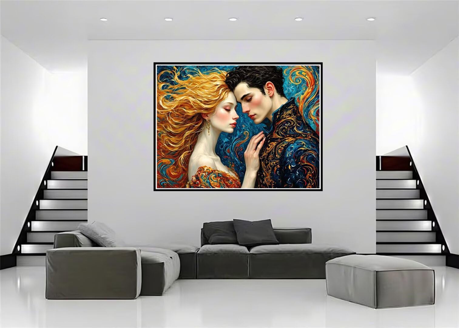 Diamond Painting Couple abstrait Peinture Diamant Adulte, Kit de Peinture Diamant 5d, Strass Point de Croix Cristal Broderie Diamant Kit Complet, pour Murale Décoration Noël Cadeaux 100x70cm R-6813