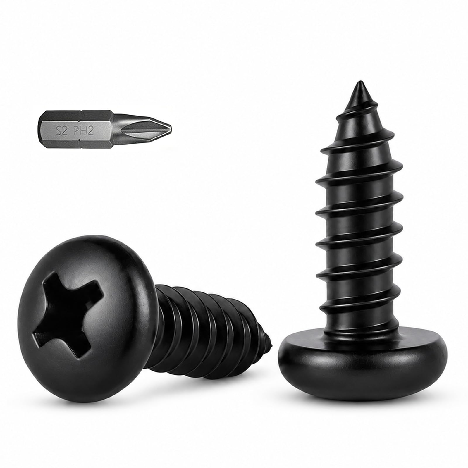 Wavana 100Pcs M4 x 8mm Black Self Tapping Screws, Pan Head Wood Screws