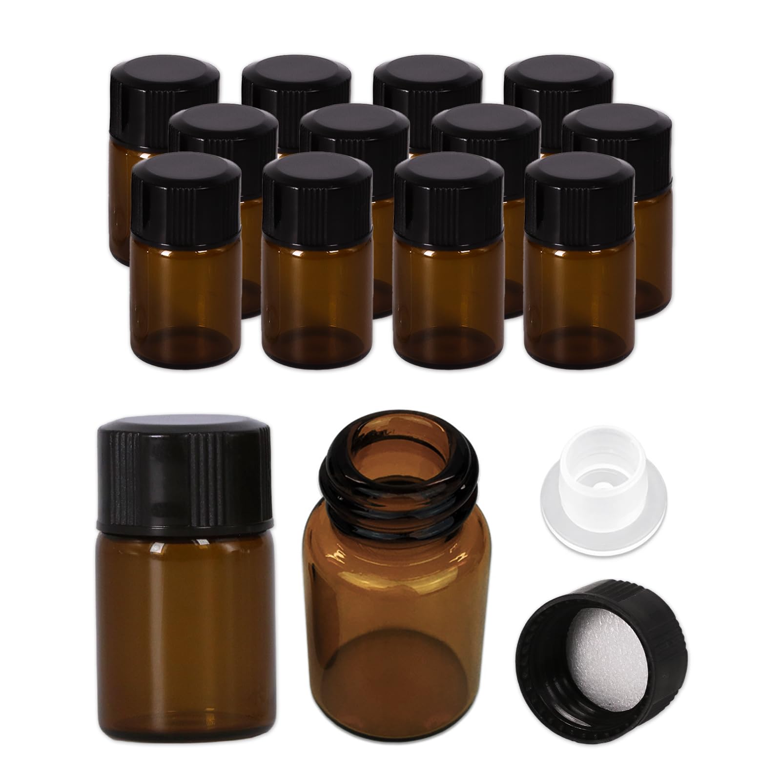 Beauticom 2ML Amber Glass Vial 12 Pieces with Orifice Reducer and Dropper Top