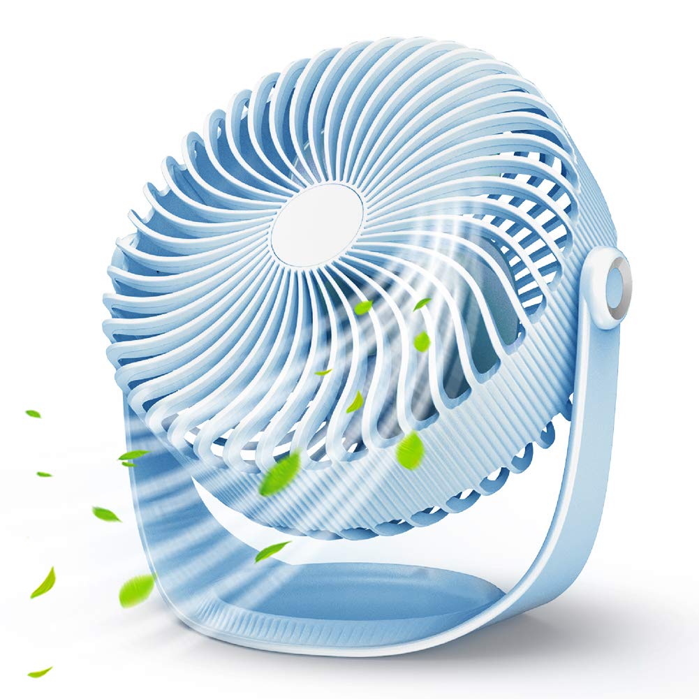 USB Desk Fan Small | 8-Inch Ultra Quiet Portable Rechargeable Battery Operated Fan | 3 Speeds Strong Wind | Personal Mini Table Fan Air Circulator | 360° Adjustable for Travel Office Desktop Room Fan
