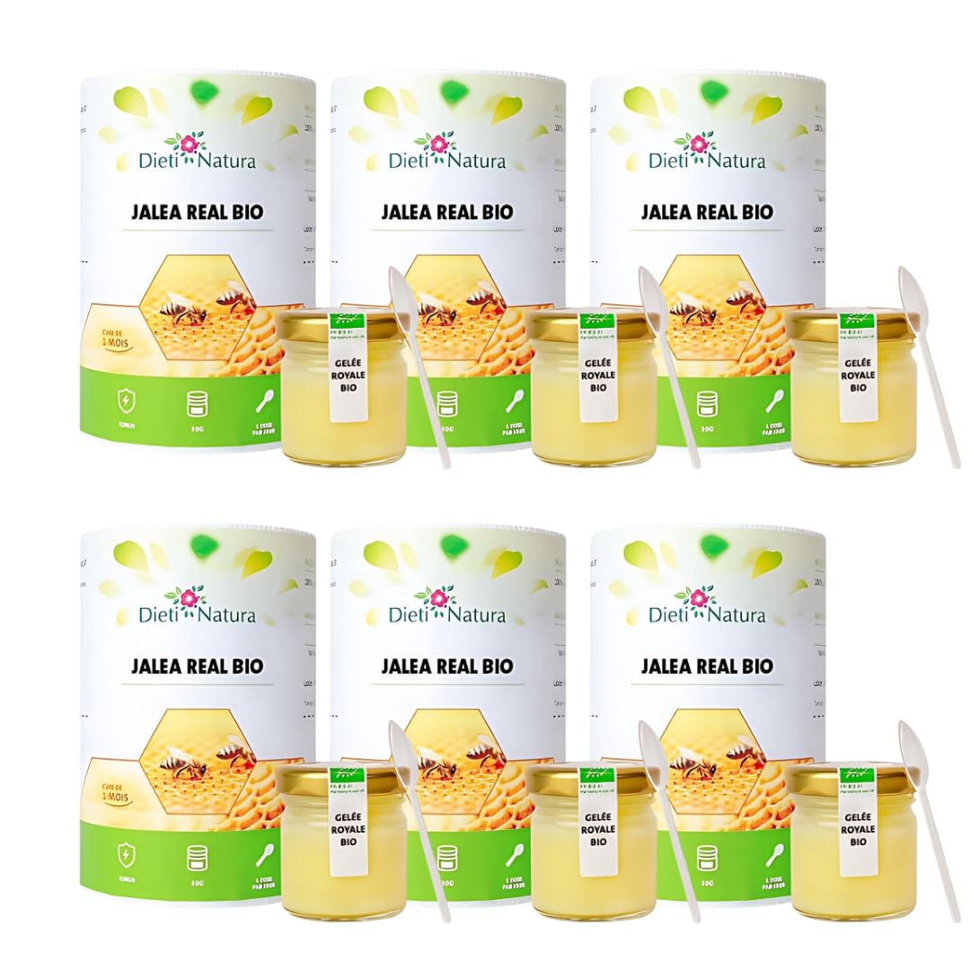 Dieti Natura Tarro de Jalea Real Fresca BIO (30g) (Pack de 6) - Jalea Real Pura con Elementos Esenciales: Vitaminas, Oligoelementos y Minerales para Energía Natural y Defensa Inmunológica