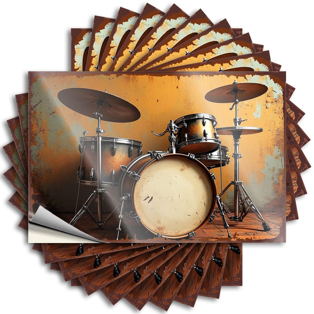 A Vintage Drum Set with Cymbals Against A Textured Background Decals Bedroom Decorations | Feminist Bottle Removable Decal Pack(8X12CM)