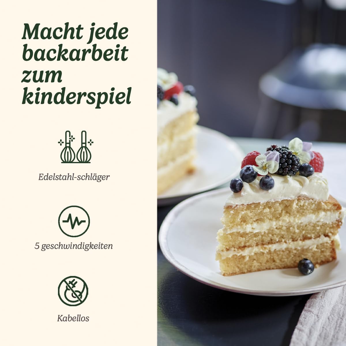 Cuisinart Cordless Power Hand Mixer | Cake Mixer zum Backen | Edelstahlschläger, 5 Geschwindigkeiten | wiederaufladbar | 20 Minuten Dauerbetrieb | Spülmaschinenfest | Elektrischer Handmixer