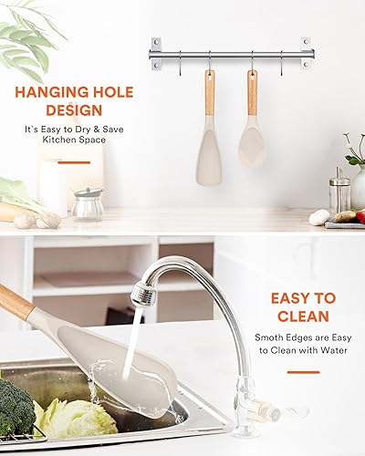 Miniatura 6 de Cuchara de cocina y cuchara de arroz para utensilios de cocina antiadherentes, ideal para cocinar y servir silicona mate resistente sin BPA, cuchara