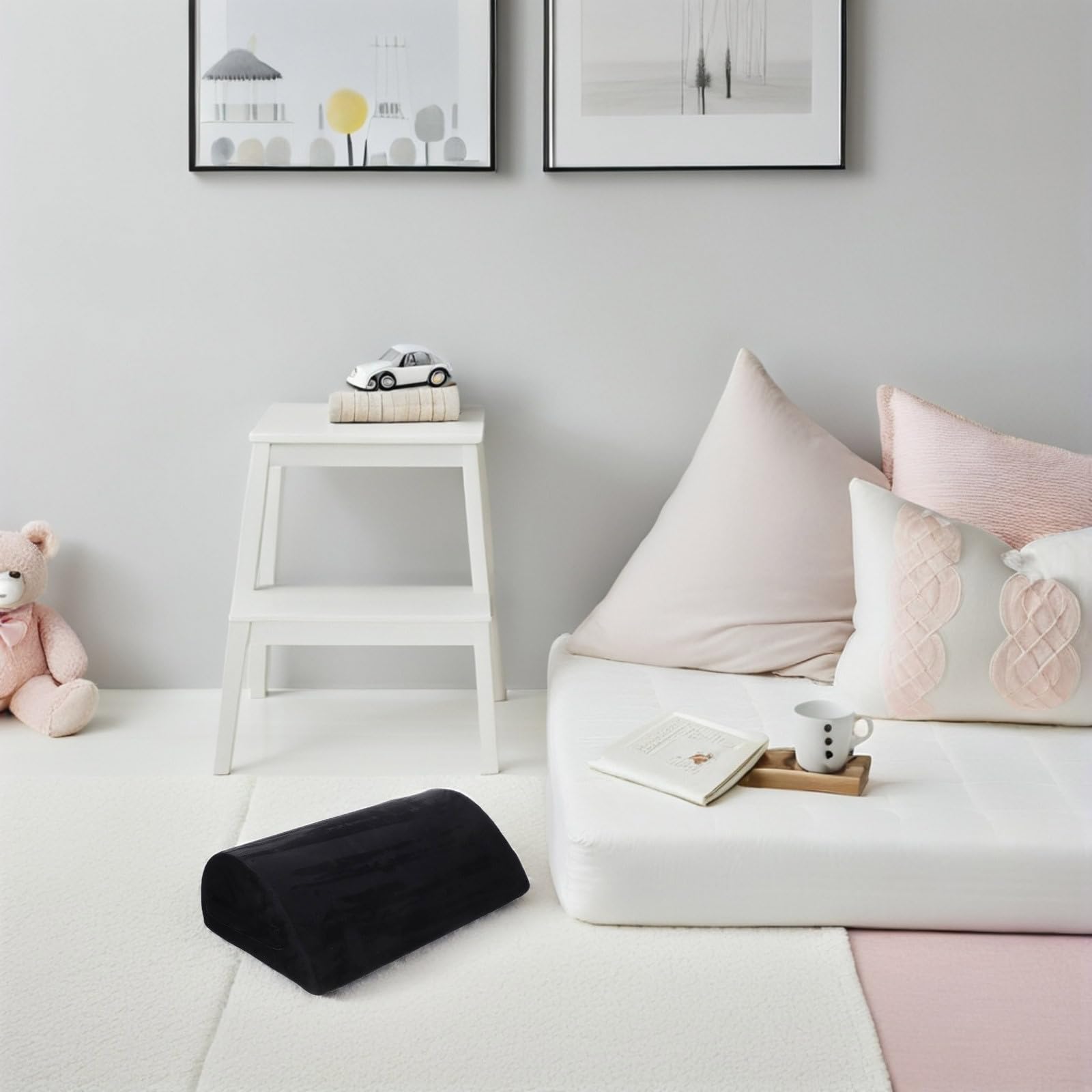 SHINEOFI Reposapiés Ergonómico de Espuma Viscoelástica con Asa, Soporte Estable y Funda Lavable para Uso en Casa y Oficina, Diseño Portátil Rectangular