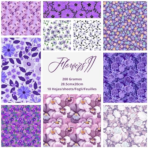 ASENME Pack Scrapbooking, tamaño A4- 200 gramos, tamaño A4 - Papel para manualidades (Flores 2, 10 Unidades)