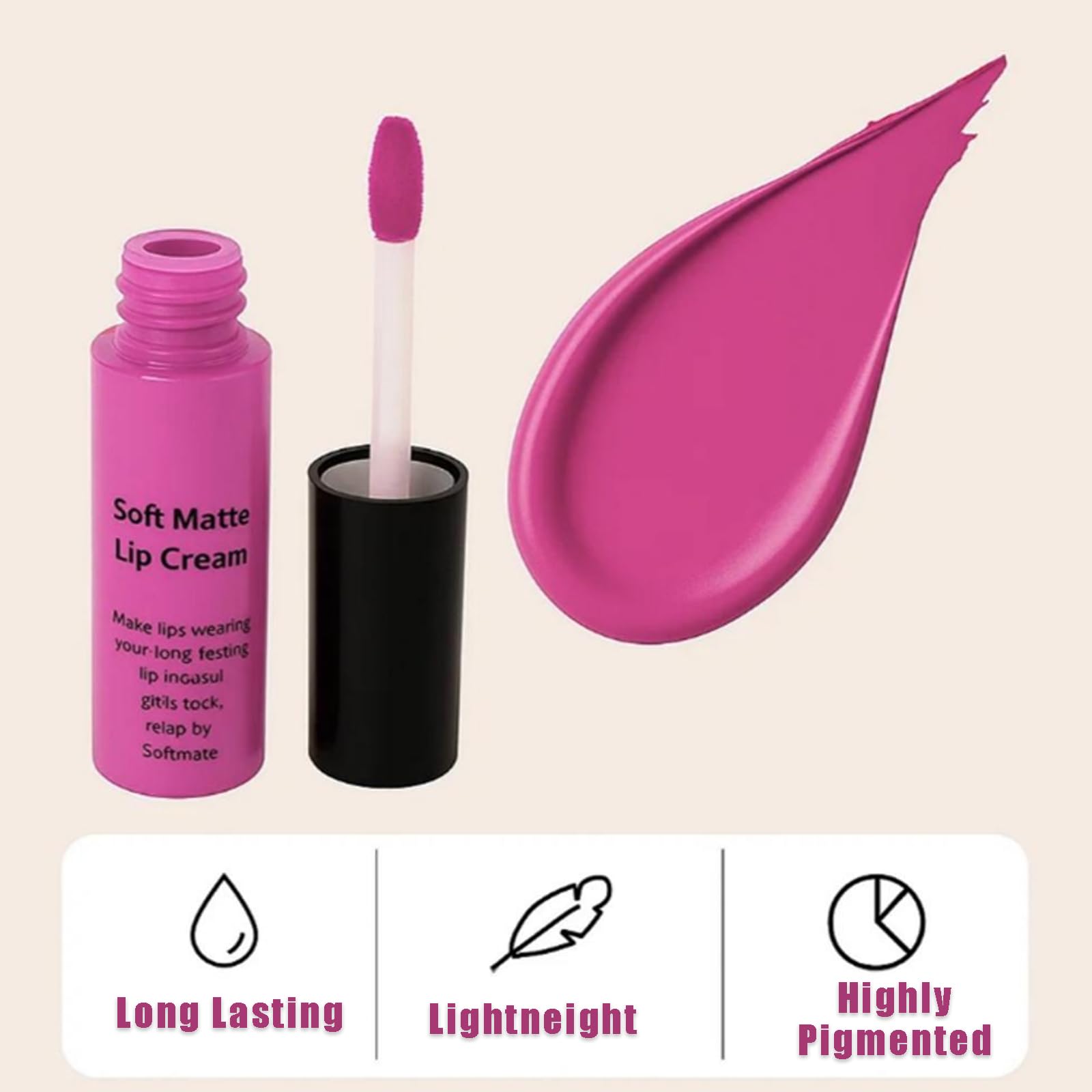 Magenta Glow Hue Velvet Matte Liquid Lipstick, Long Lasting Waterproof Lip Color, Non-Stick Cup Formula - Image 4