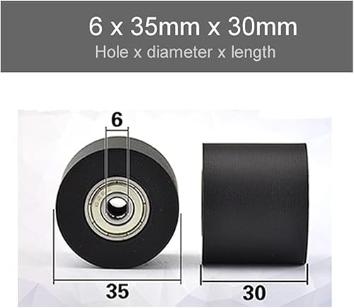 Miniatura 2 de SSIMOO 35x30mm, Black PU Polyurethane Rubber Wheel, Unpowered Roller Wear Resistance, Guide Bearing Pulley kindly (Color  6x35x30, Size  5Pcs)
