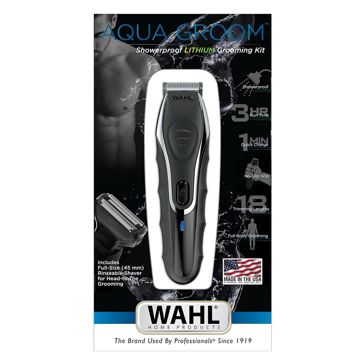 WAHL Aqua Groom Rechargeable Trimmer Kit, Showerproof Lithium Ion