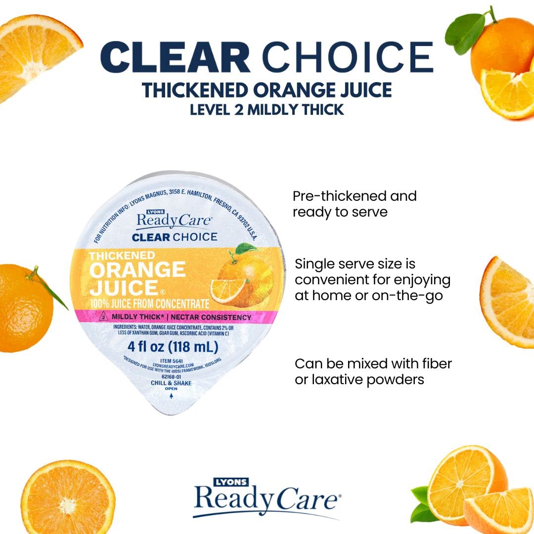 Lyons ReadyCare Thickened Orange Juice for Dysphagia & Swallowing Difficulty - Nectar Consistency, Level 2 Mildly Thick - 4 fl oz (48 pack)