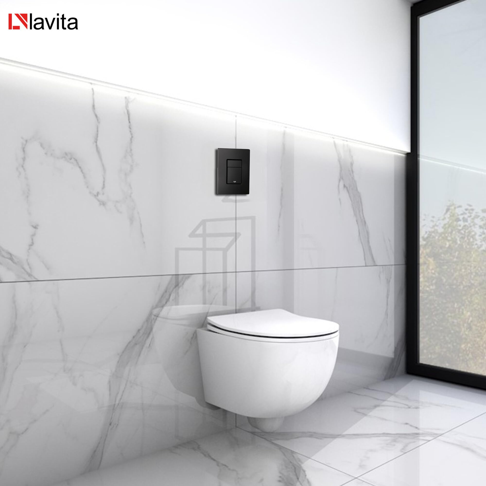 LAVITA | Elemento de pared Solido + pared colgante WC Brava blanco sin borde + asiento de inodoro SoftClose | Botón negro | Juego completo | cisterna empotrada | inodoro completo