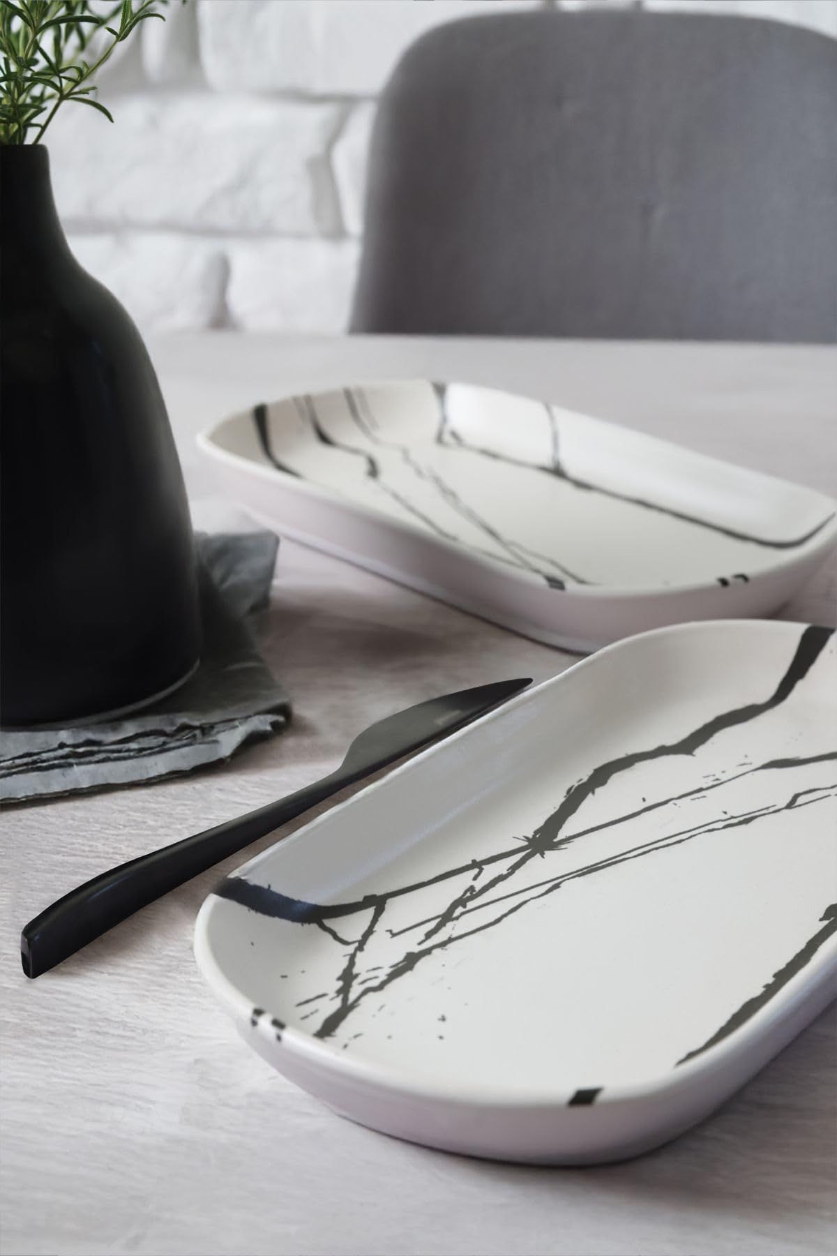 Keramika Beyaz Mermer Noyan Kayık Tabak 28 Cm 2 Adet 17951
