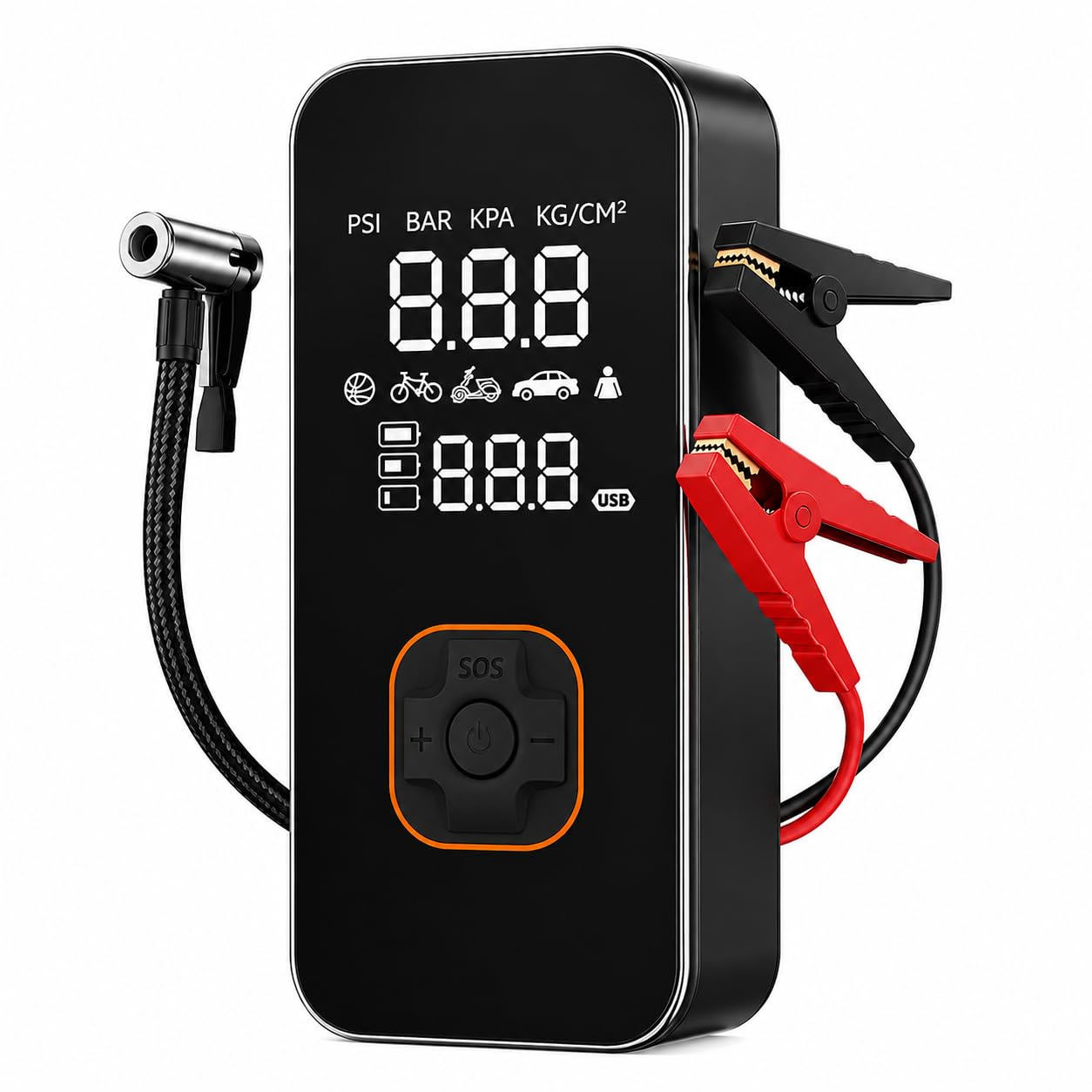 Bomba Elétrica Compressor + Auxiliar de Pertida Portátil Digital Para Encher Pneu De