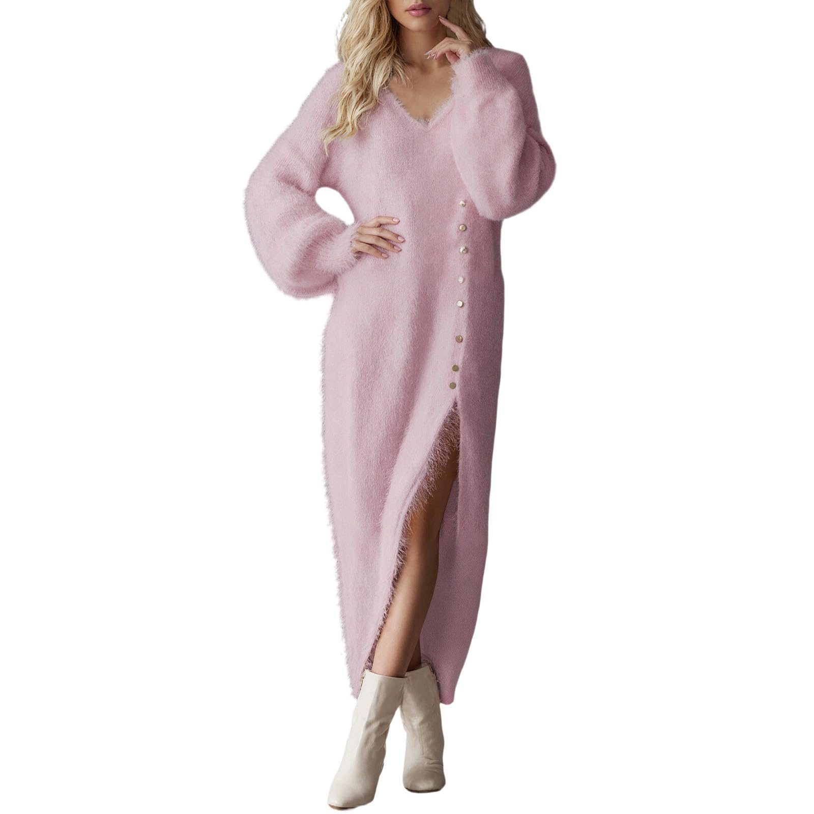 Generisch Abito casual con bottoni e spacco laterale per abbigliamento casual elegante e semplice, perfetto per tutti i giorni