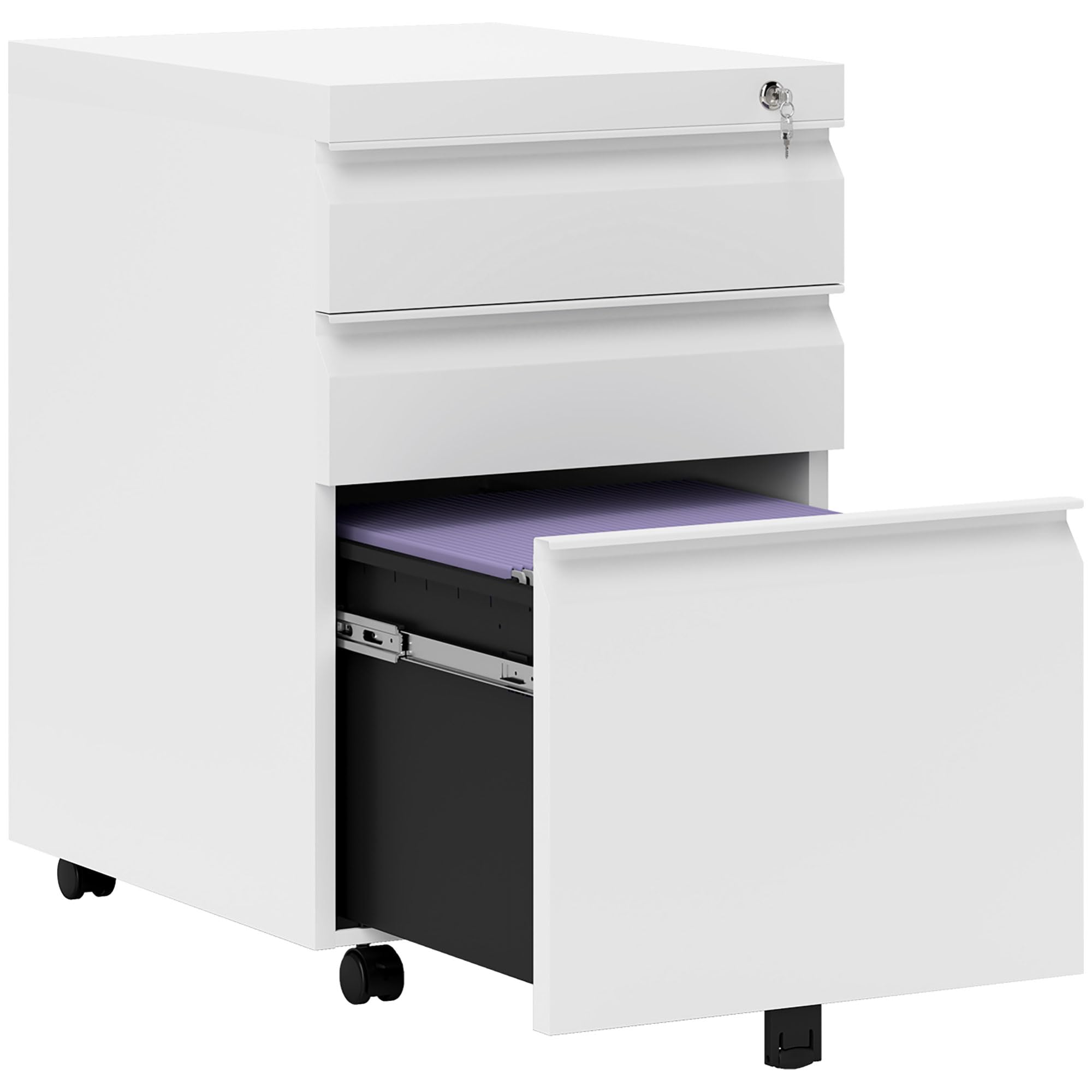 Vinsetto 3-Drawer Filing Cabinet, Mobile, 5 Wheels, 39 x 48 x 60 cm, White