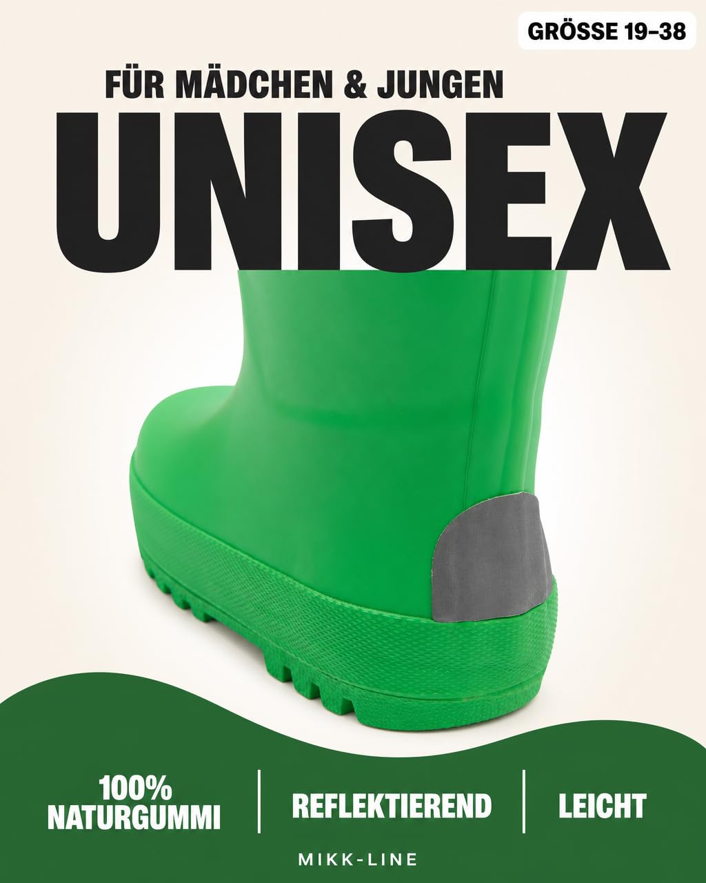Mikk-line Botas de goma para niños verdes | Botas de lluvia para niños | Botas de goma ligeras | Botas de goma impermeables | Botas de lluvia y botas para niños