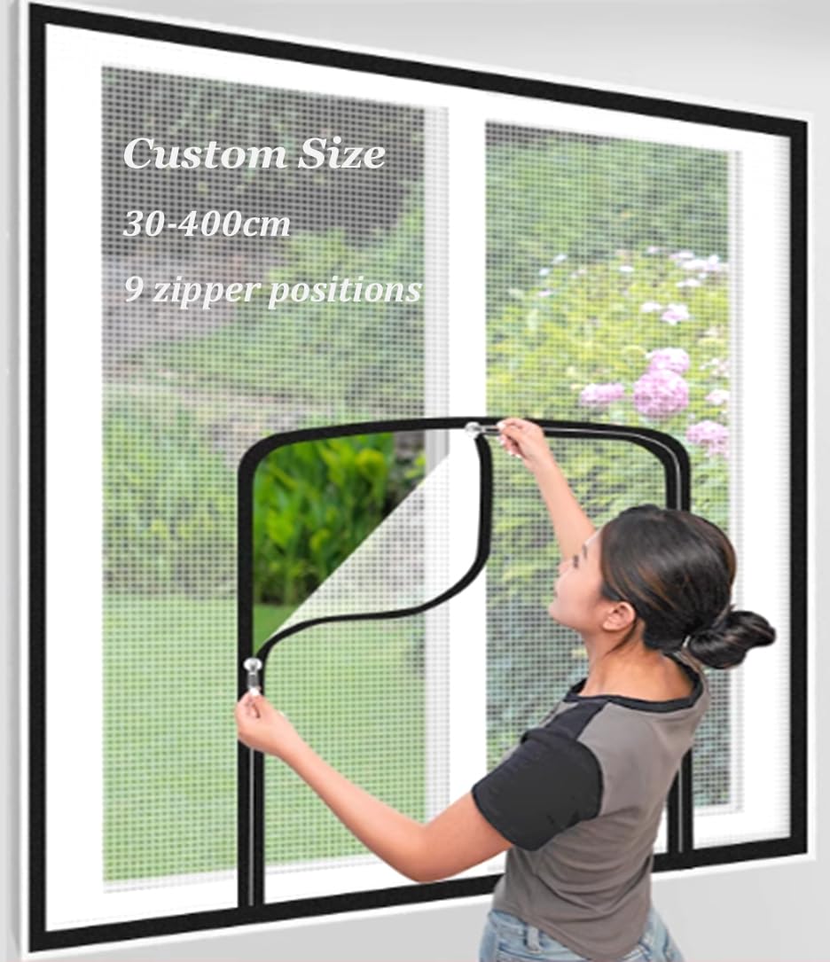 Custom Size Mosquito Netting,Fly Screen Mosquito Insect Mesh Window Nets,Self-Adhesive Cats Proof Window Screen with Zipper,Cat Protection Net,Balcony Safety Screens,Easy Installation