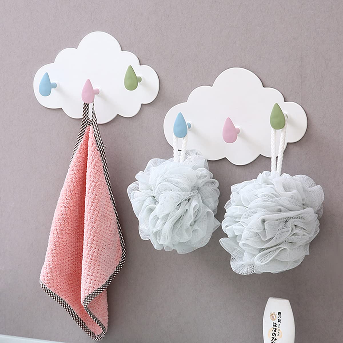 Kindergarderobe Haken, 3 Stück Garderobenhaken Kinder Plastik Ohne Bohren Wandgarderobe Selbstklebend Wasserdicht Wolken Wandhaken für Jedes Kinderzimmer