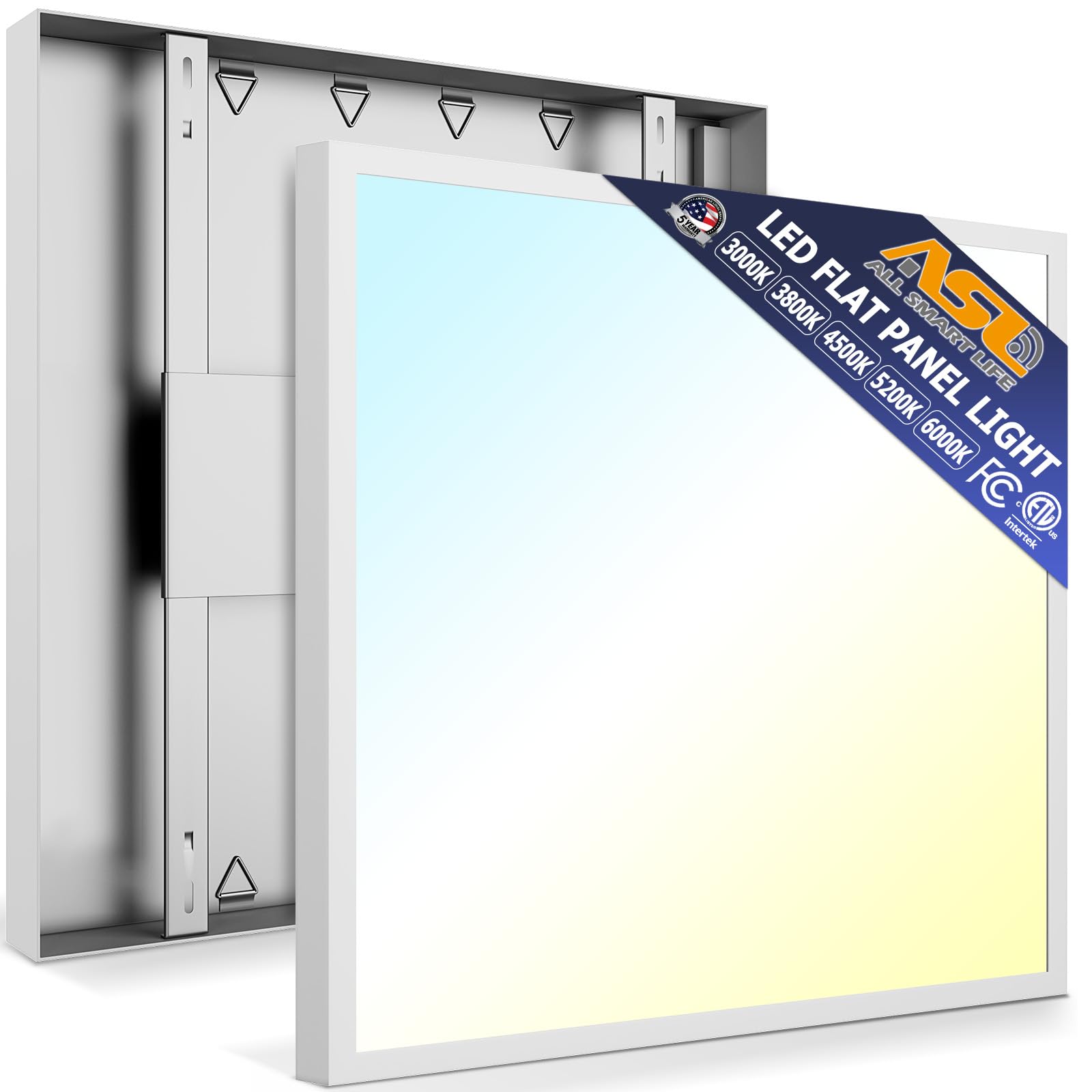 Allsmartlife 2x2inches LED Flat Panel Light Surface Mount 2-Pack, 24W/30W/40W Dimmable 5CCT 3000K-6000K, Edge-Lit LED Flush Mount Ceiling Fixtures Low Profile for Kitchen, Garage, ETL Listed
