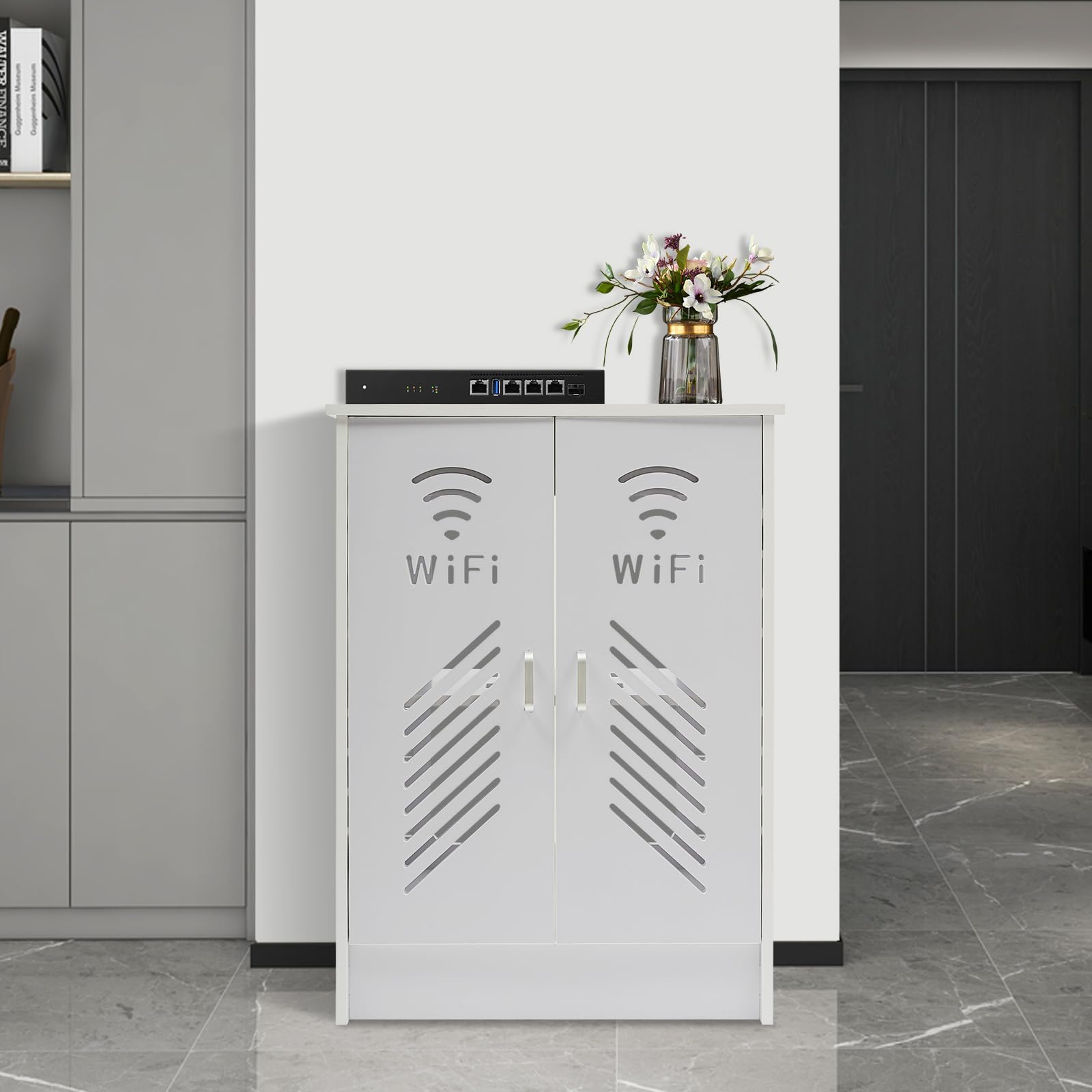 Armoire routeur WiFi Routeur Armoire de rangement debout Boîte de câble | Support mural WiFi Box Cacher Routeur Boîte de rangement avec portes Routeur Couverture Armoire Boîte Cacher Armoire