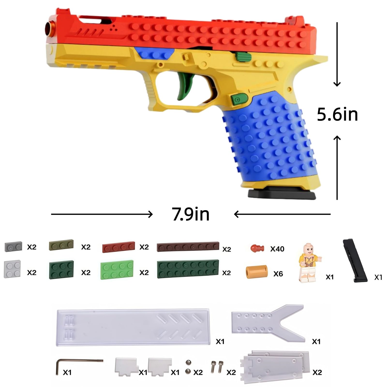 Pistola giocattolo a blocchi da costruzione, pistola automatica a espulsione con guscio con divertimento fai da te, si adatta alla maggior parte dei sistemi di mattoni da costruzione, include figurine