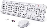 Vista 20 de Combo de teclado y mouse inalámbricos, teclado ergonómico de tamaño completo con diseño retro tipo máquina de escribir, con teclas redondas