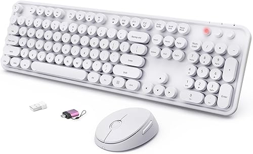 Miniatura 21 de Combo de teclado y mouse inalámbricos, teclado ergonómico de tamaño completo con diseño retro tipo máquina de escribir, con teclas redondas, Verde