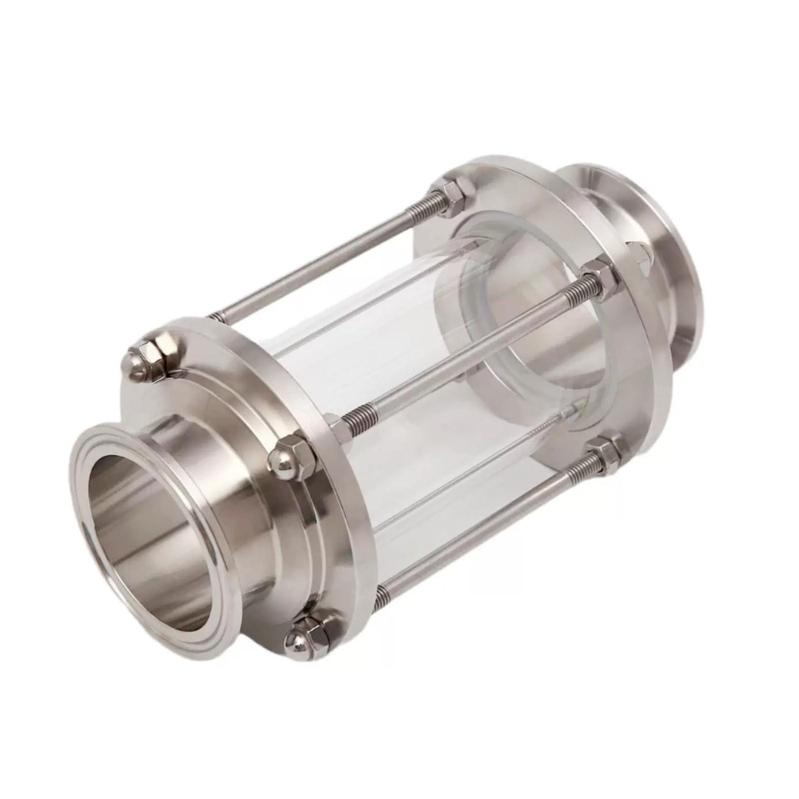 Vaelorn Silver Ss304 In-Line Sight Glass With Clamp End,Flow Sanitary Straight Sight Glass For Oil Air, Tri Clamp Type (Flow Pipe Od 76Mm)