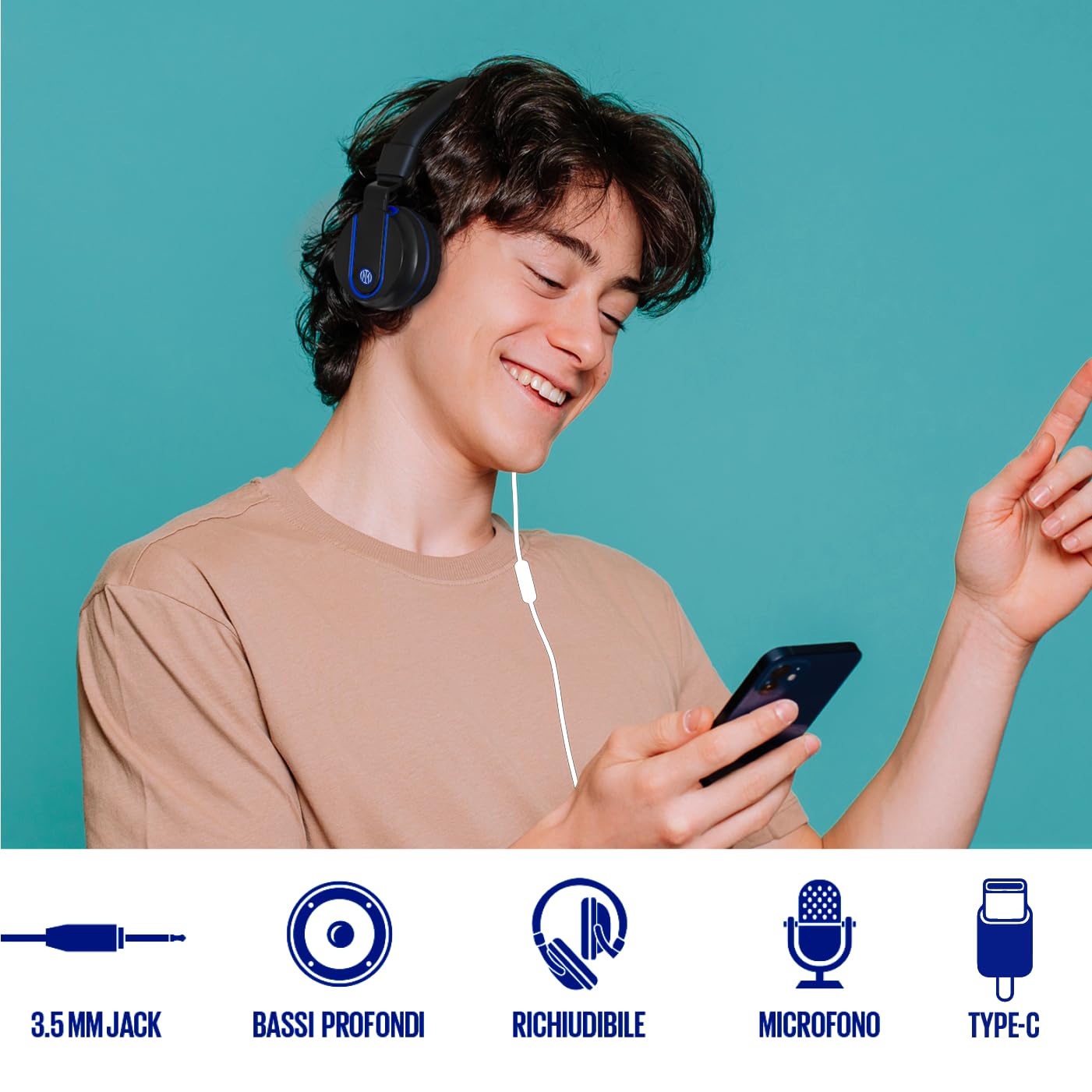 TECHMADE CUFFIE INTER CON MICROFONO INCORPORATO | COMPATIBILE CON PC, SMARTPHONE E CONSOLLE