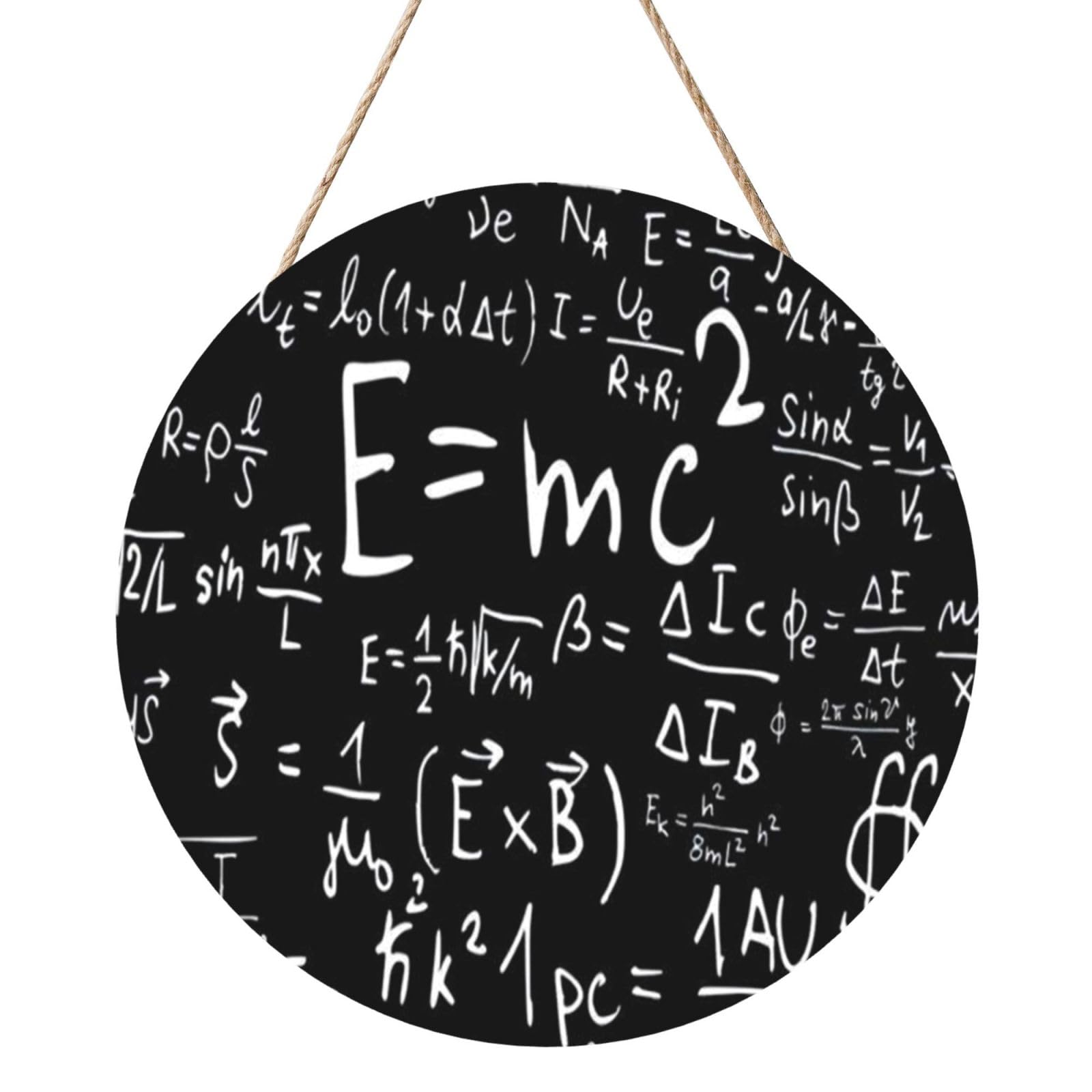 InOmak Physics Formula Law E=Mc2, Round Wood Panel Painting 12 in, Wall Hanging Painting For Home