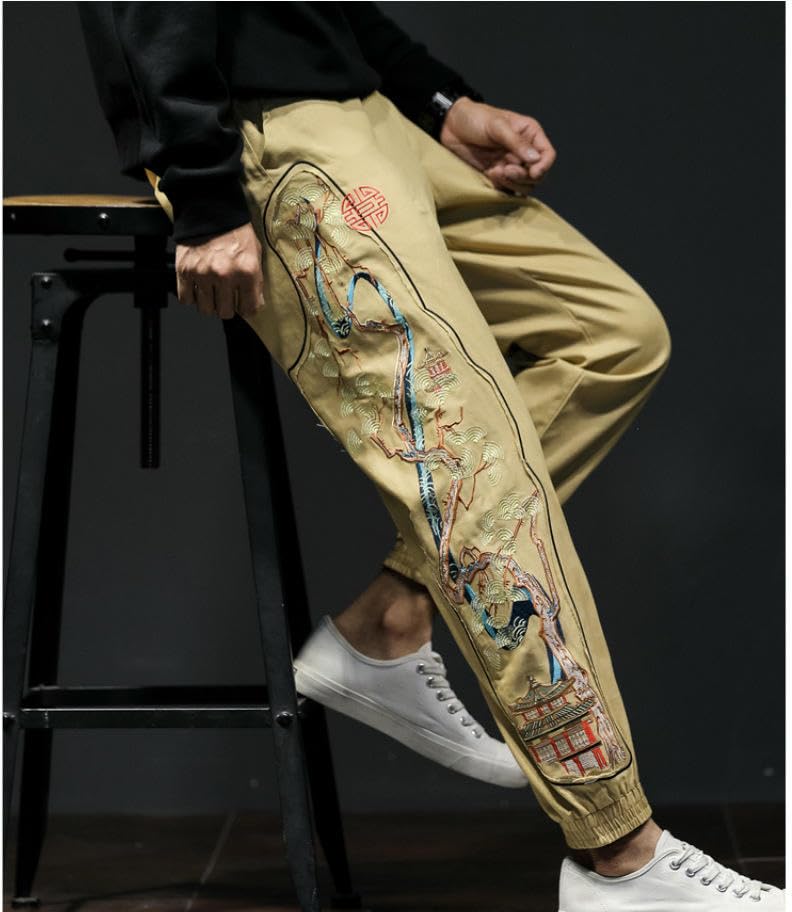Pantalon style chinois homme ample décontracté à broderie fine - 3