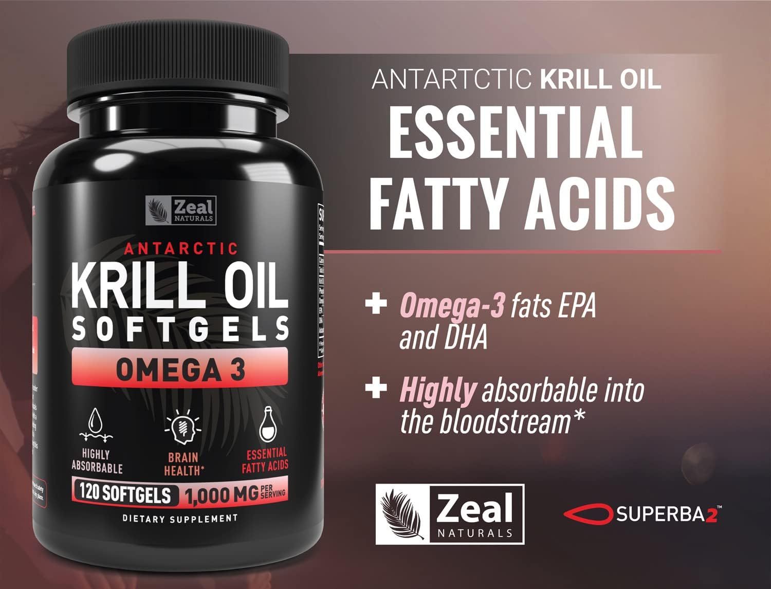 Aceite de krill antártico de 1000 mg 120 cápsulas blandas suplemento de