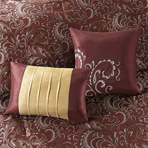 Madison Park Essentials Brystol 24 Piece Room In A Bag Faux Silk Comforter Jacquard Paisley Design Matching Curtains Down Alternative Hypoallergenic All Season Bedding-Set, King (104 In X 92 In), Red #TOP7