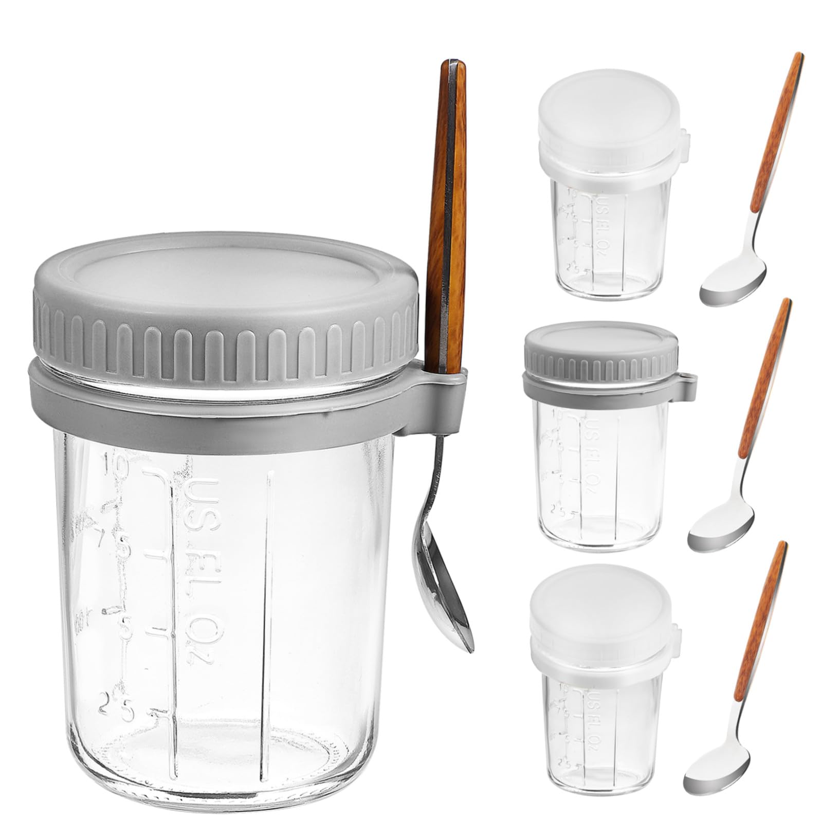 TOYANDONA 4piezas Tazón De Avena Para Desayuno De Recipiente De Vidrio Reutilizable Con Tapa y Cuchara Para Preparar Avena Nocturna o Yogur De Cereales