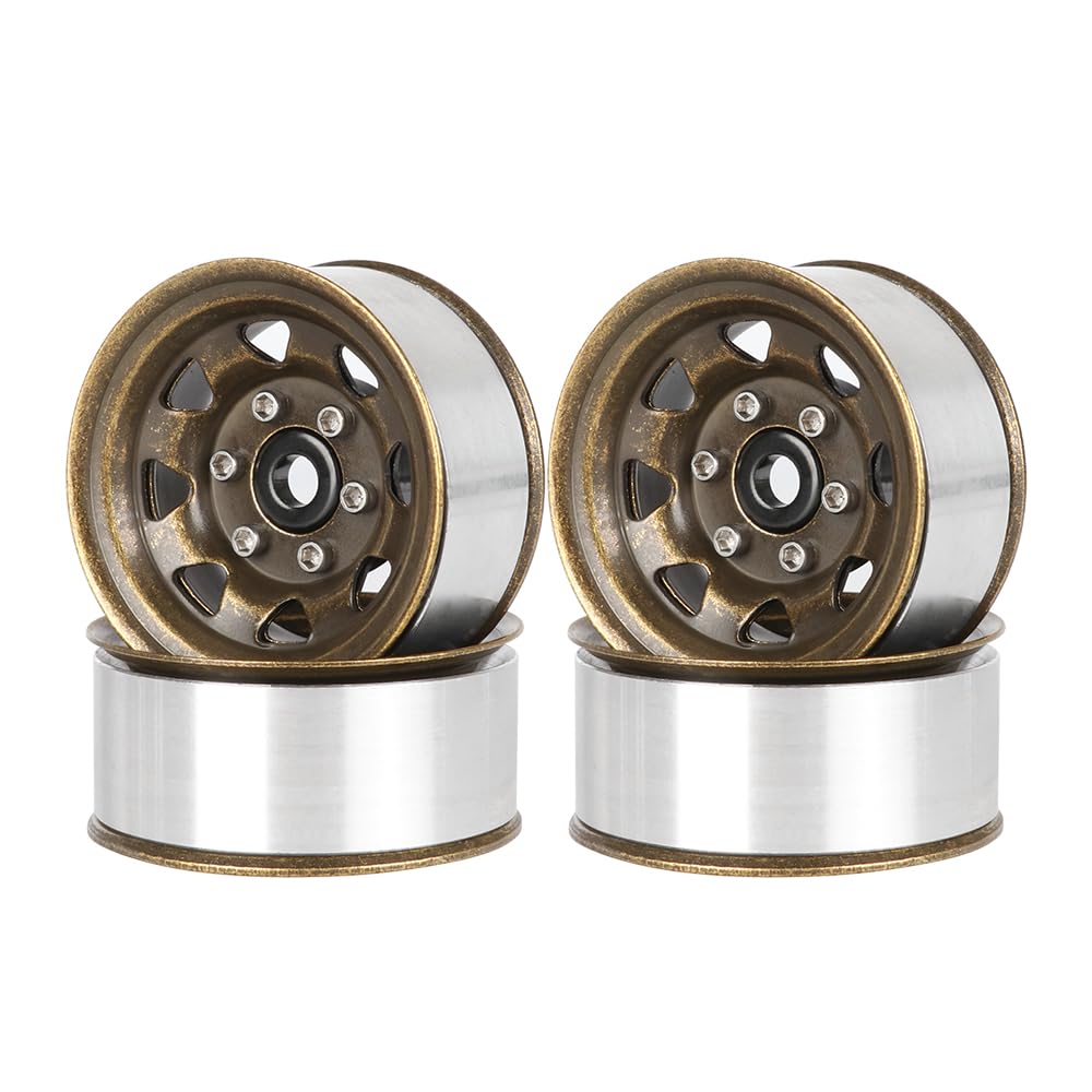 KINGCOO 4PCS 1.55 inch Metal Beadlock Wheel Hub RC Car Aluminum Alloy Wheel Rim for 1/10 RC Rock Crawler Car for Axial 90069 D90 TF2 Tamiya CC01 CC02 LC70 LC80 MST (Bronze)