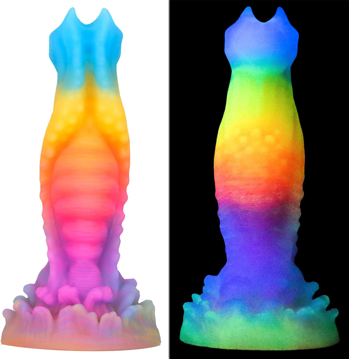 Silicone Monster Flexible Anal Dildo with Suction Cup, 7.56in Luminous G Spot Large Dildo Soft Colorful Adult Sex Toy for Men
