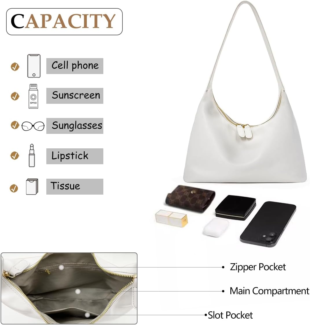 Leather Hobo Bags for Women Small Soft Shoulder Purse Slouchy Tote Handbags with Double Zipper Design 2025